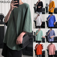 YASUGUOJI zwykły ponadgabarytowych T Shirt mężczyźni kulturystyka i Fitness luźne dorywczo styl życia nosić T-shirt męski Streetwear topy w stylu hip-hop
